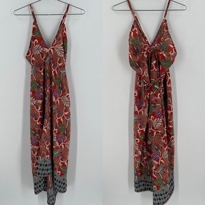 Rizky 100% Silk Halter Boho V-Neck Adjustable Hi Lo Dress Size Large